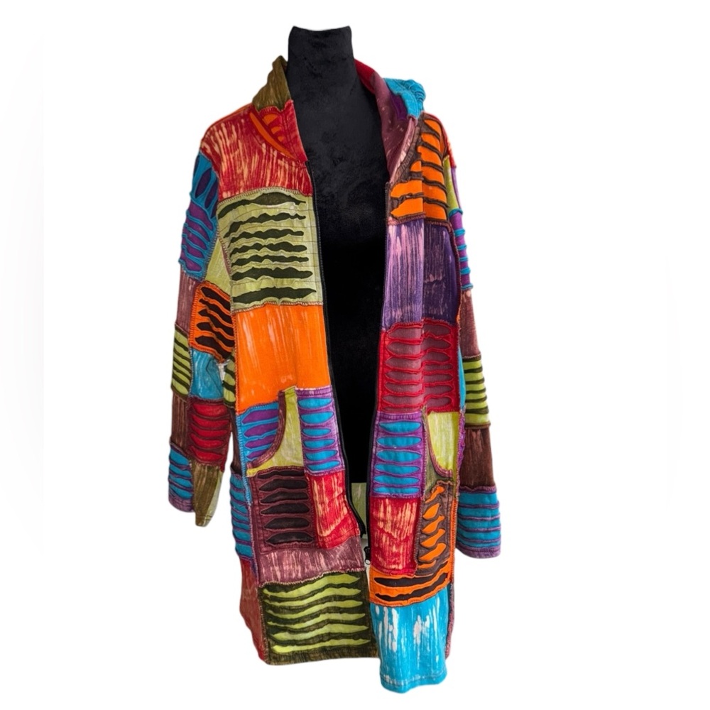 Greater Good Boho Colorblock Jacket Patchwork Long‎ Artistic Eclectic Distressed
